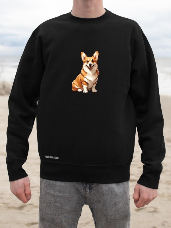 Bluza bez kaptura unisex z nadrukiem psa rasy Welsh Corgi Pembroke