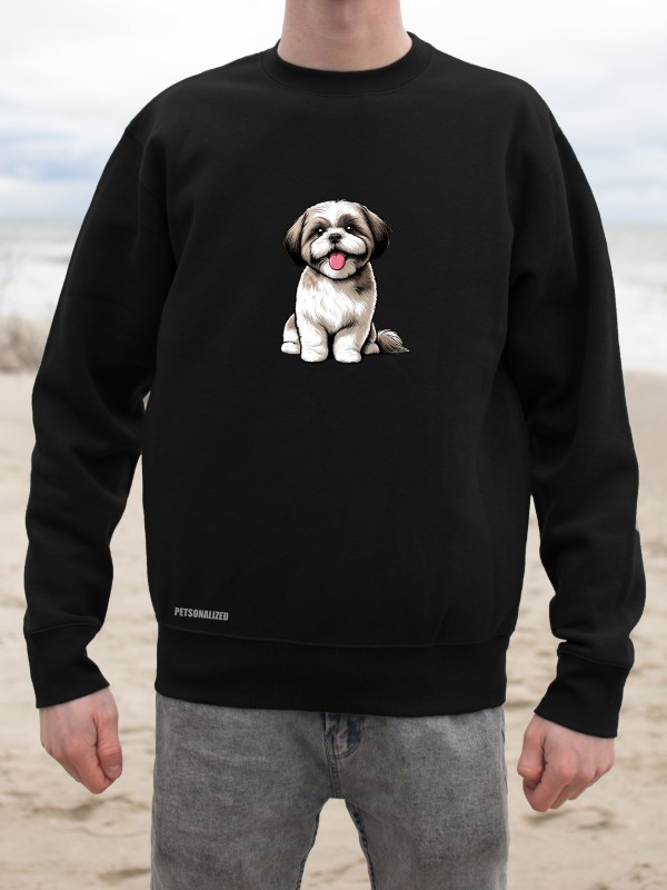 Bluza bez kaptura unisex z nadrukiem psa rasy Shih Tzu